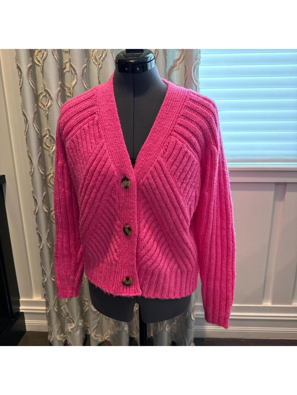 Aqua Women's Pink Ribbed Knit Cardigan Sweater Size S